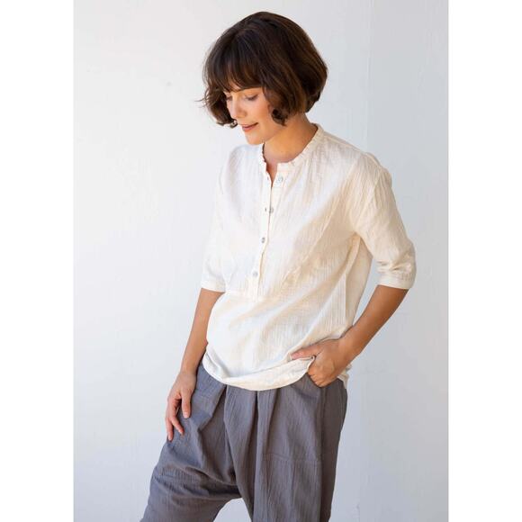 Atelier Delphine April Top Half Sleeve Kinari Ivory Cotton Gauze Large NWOT $210 - Picture 3 of 15